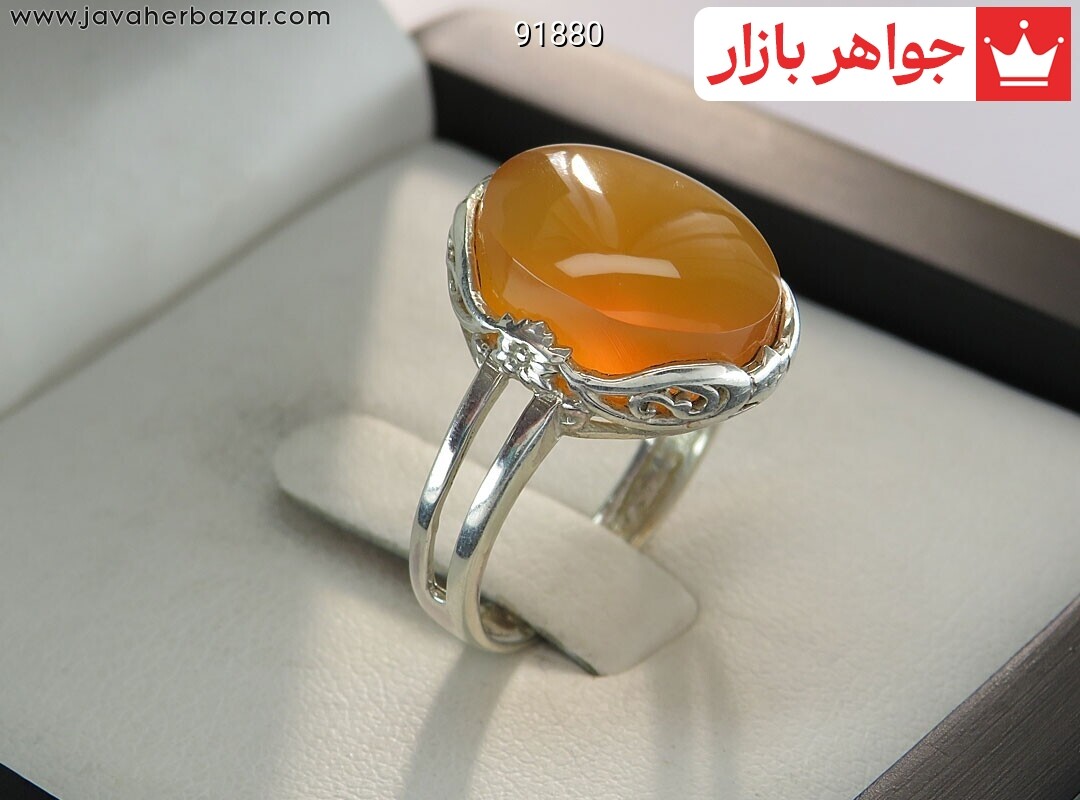 انگشتر نقره عقیق یمنی نارنجی زیبا زنانه [شرف الشمس]
